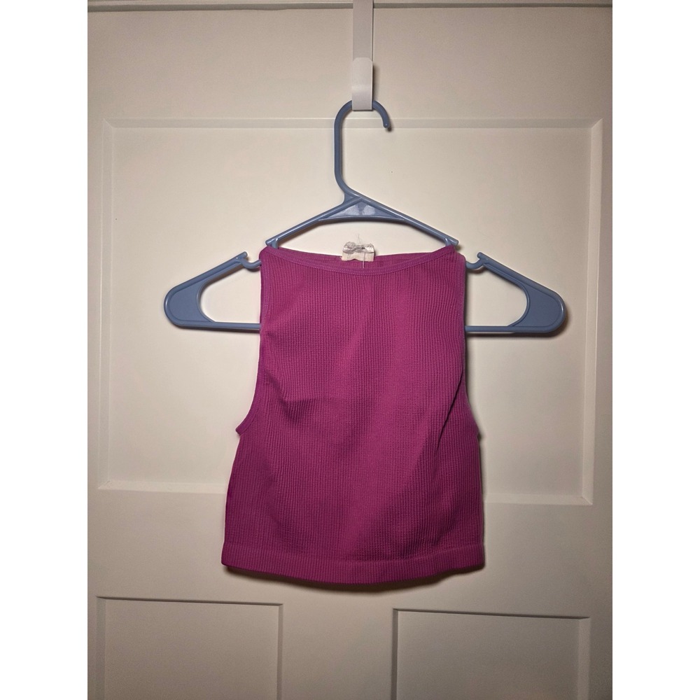 Cotton On Body Magenta Ribbed High Neck Crop Top XS/S Purple Seamless Tank